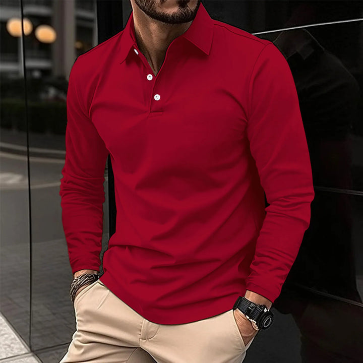 Straight Fit Long Sleeve Polo Shirt Set of 3 Red 1