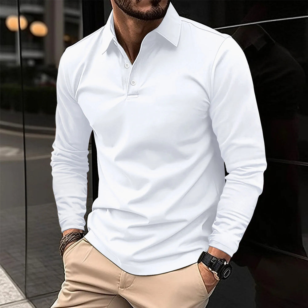 Straight Fit Long Sleeve Polo Shirt Set of 3 White 1