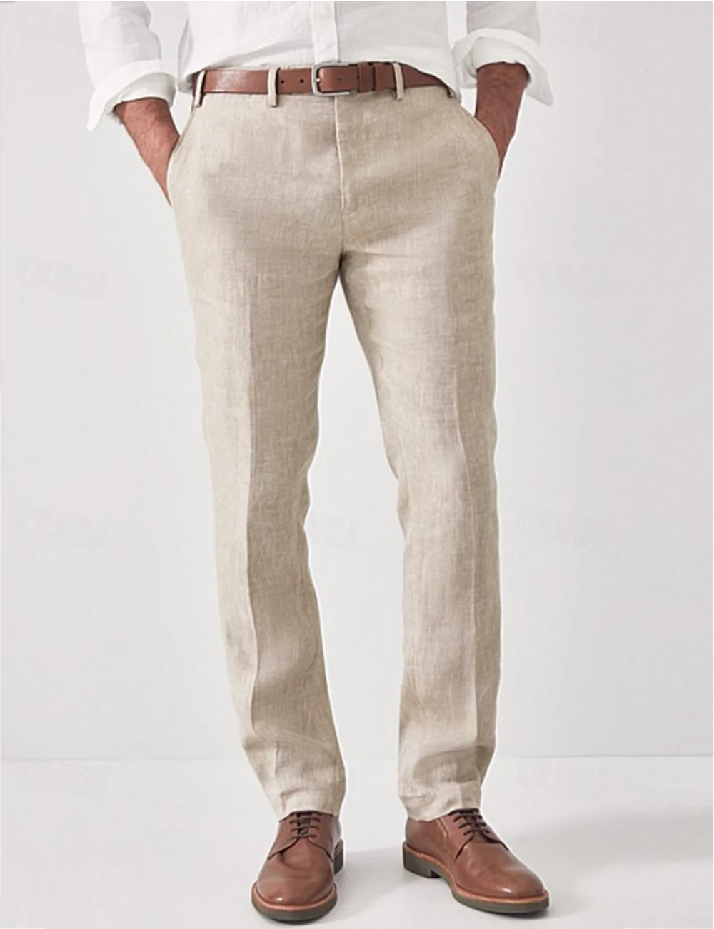 Straight Leg Smart Casual Pants Beige 1