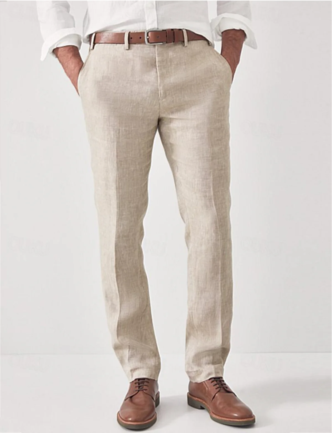 Straight Leg Smart Casual Pants Beige 1