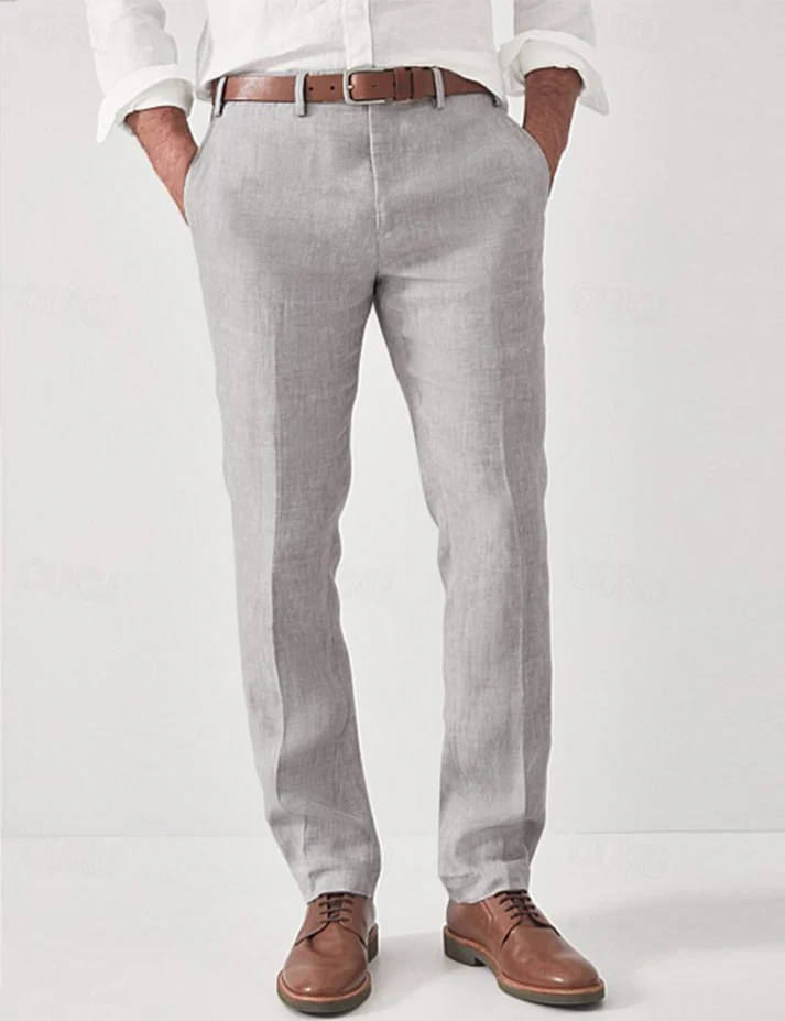 Straight Leg Smart Casual Pants Light Gray 1