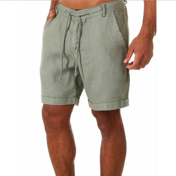 Straight Leg Textured Weave Drawstring Shorts Green 1