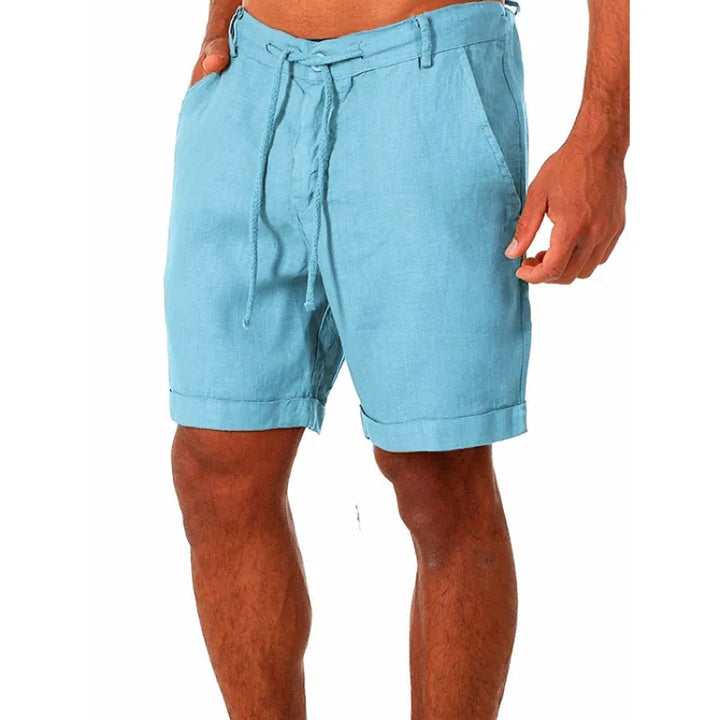 Straight Leg Textured Weave Drawstring Shorts Light Blue 1