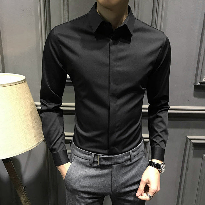 Stretch Dress Shirt Wrinkle Free Hidden Placket Black 1