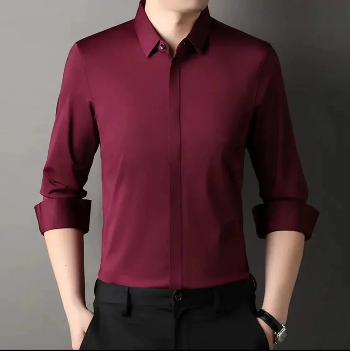 Stretch Dress Shirt Wrinkle Free Hidden Placket Burgundy 1