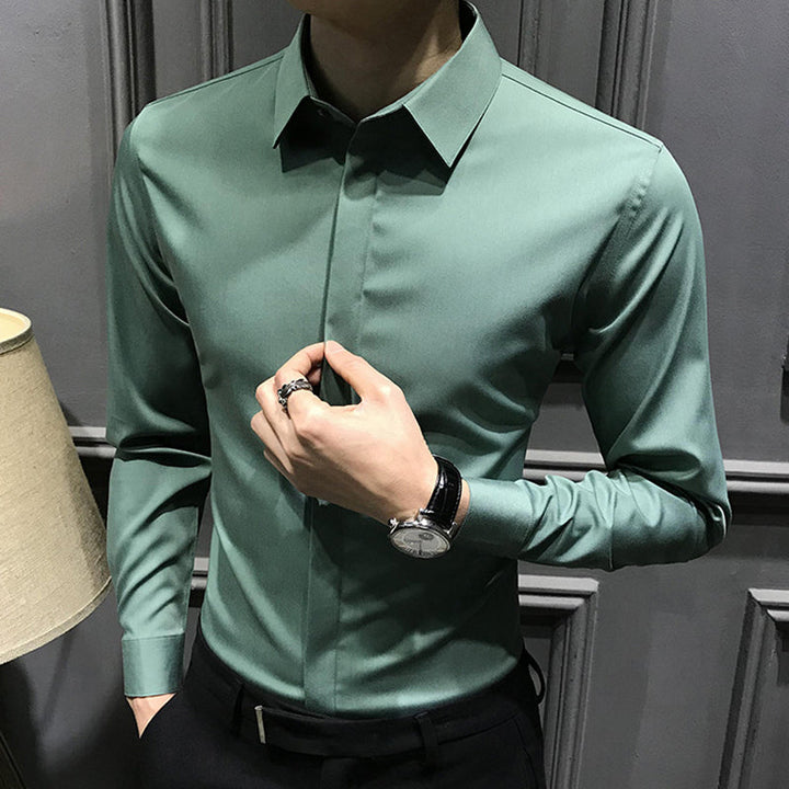 Stretch Dress Shirt Wrinkle Free Hidden Placket Green 1