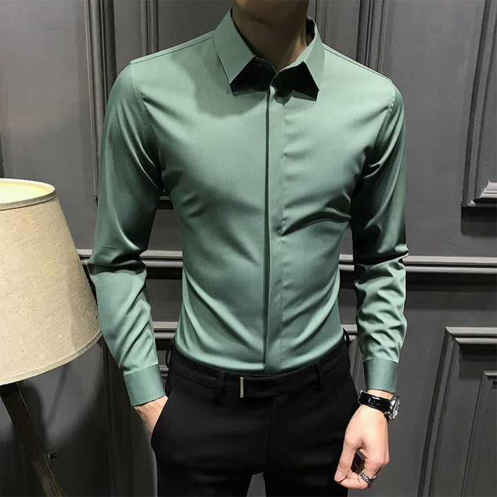 Stretch Dress Shirt Wrinkle Free Hidden Placket Green 2
