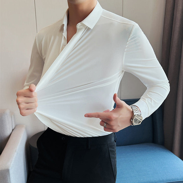 Stretch Dress Shirt Wrinkle Free Hidden Placket White 1