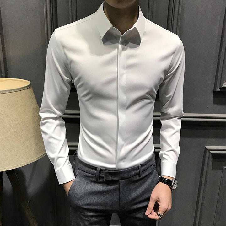 Stretch Dress Shirt Wrinkle Free Hidden Placket White 2