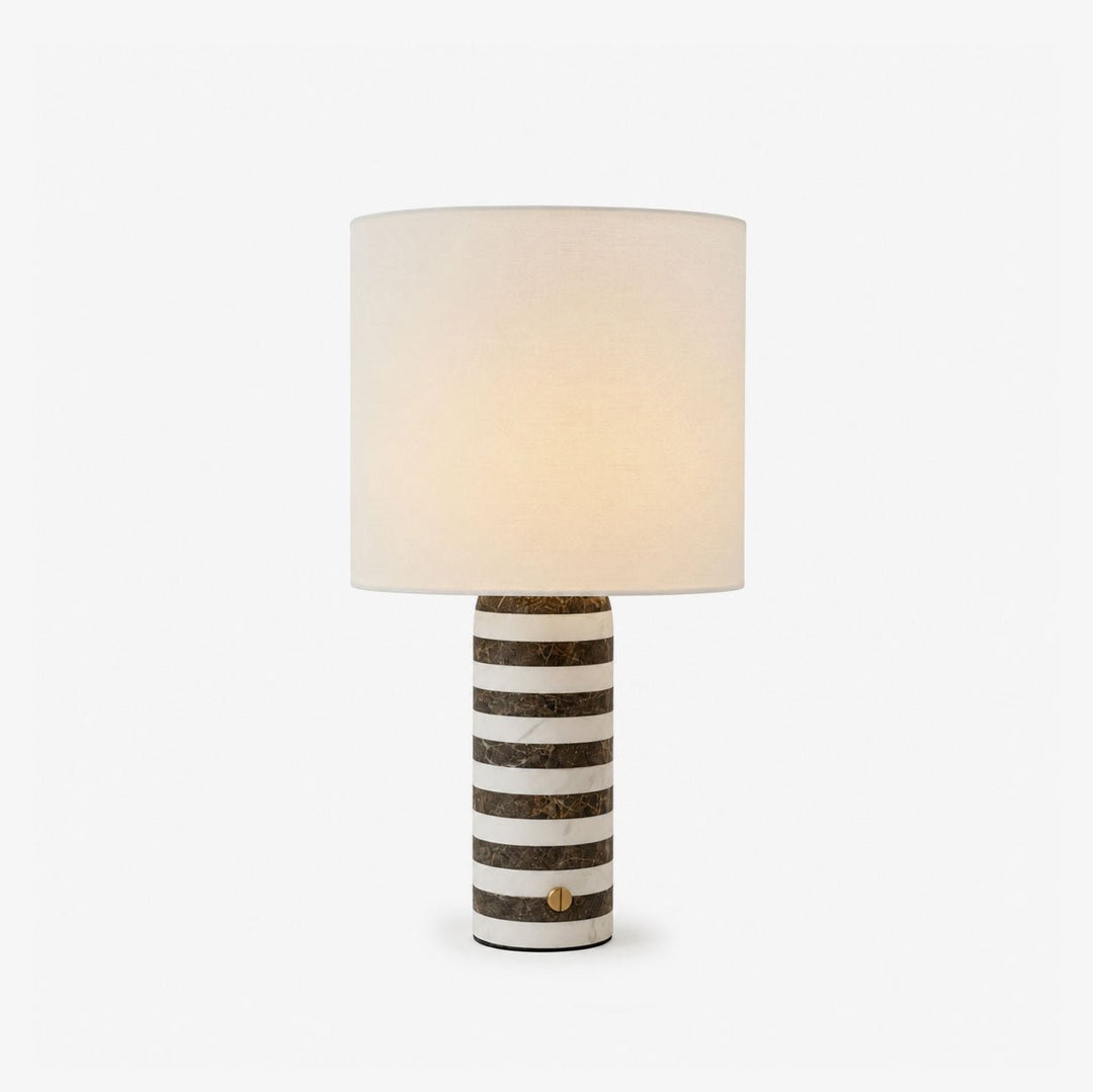 Striped Marble Table Lamp White Fabric Drum Shade 19.9 in Set of 3 1