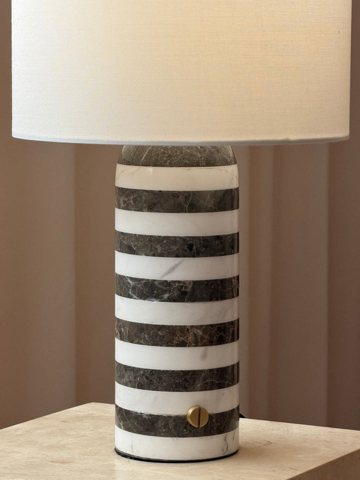 Striped Marble Table Lamp White Fabric Drum Shade 19.9 in Set of 3 2