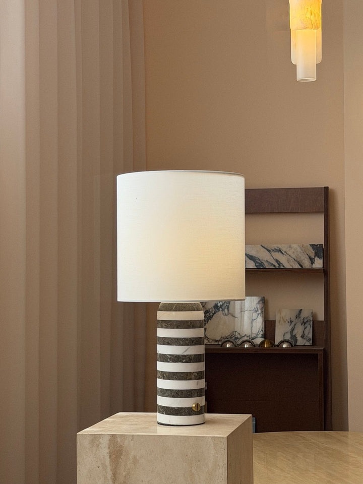 Striped Marble Table Lamp White Fabric Drum Shade 19.9 in Set of 3 4