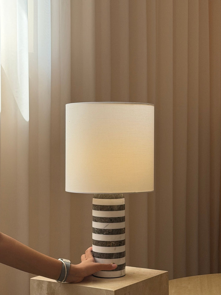 Striped Marble Table Lamp White Fabric Drum Shade 19.9 in Set of 3 8