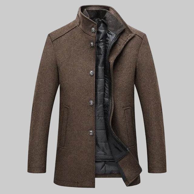 Structured Wool Blend Coat High Collar Inner Bib Brown 1