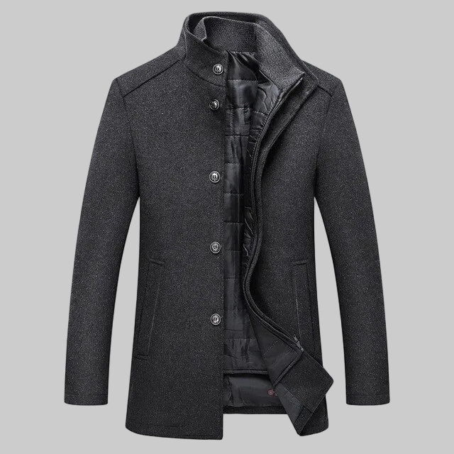 Structured Wool Blend Coat High Collar Inner Bib Charcoal 1