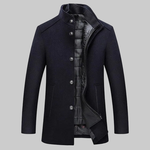 Structured Wool Blend Coat High Collar Inner Bib Navy 1