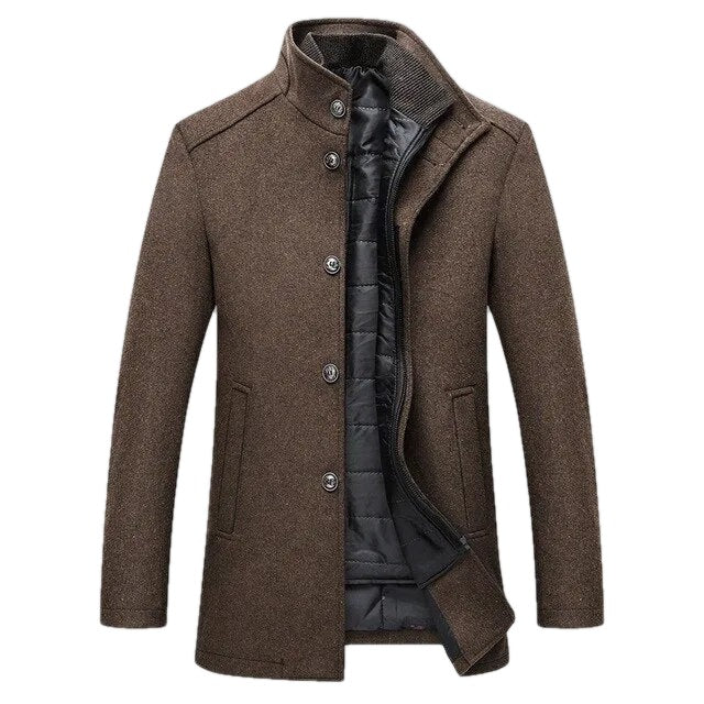 Structured Wool Blend Coat High Collar Inner Bib on white
