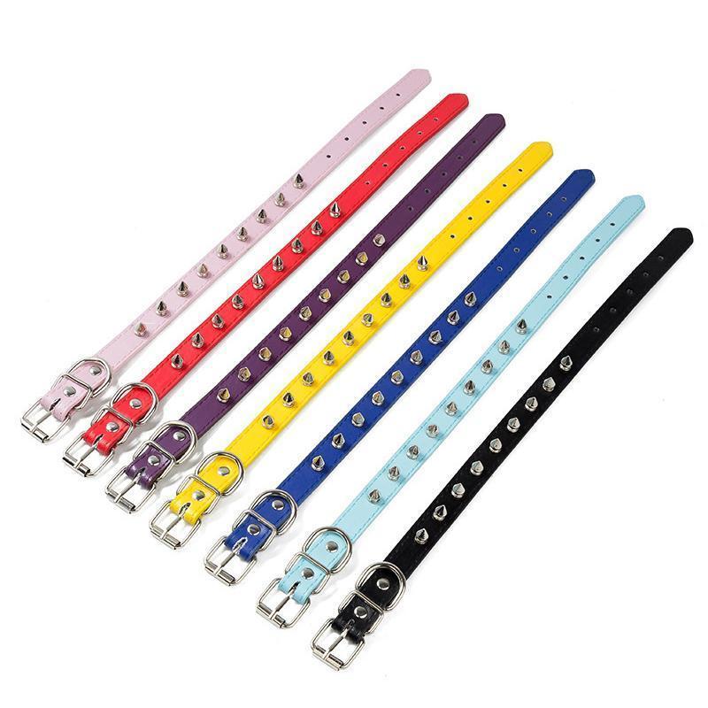 Studded Dog Collar PU Leather and Metal Set of 2 1