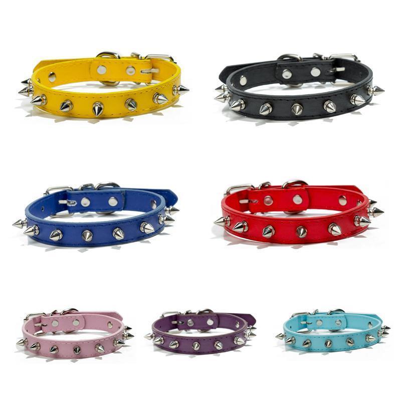 Studded Dog Collar PU Leather and Metal Set of 2 2