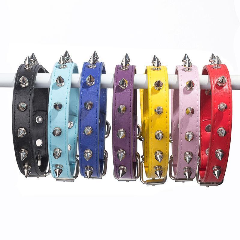 Studded Dog Collar PU Leather and Metal Set of 2 3