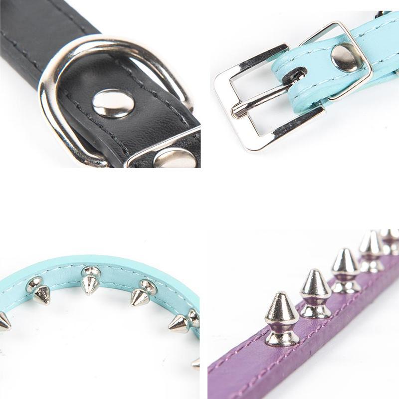 Studded Dog Collar PU Leather and Metal Set of 2 5