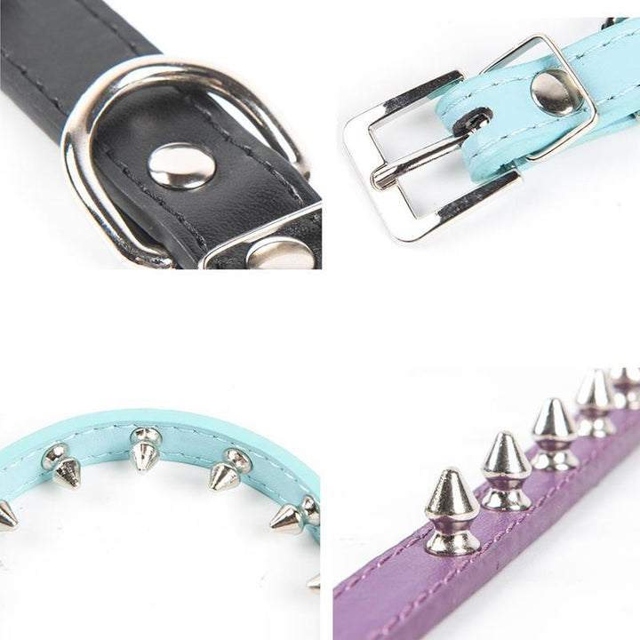 Studded Dog Collar PU Leather and Metal Set of 2 5