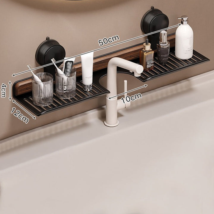 Suction Cup Bathroom Shelf Walnut 15.7 or 19.7 Inch Black 2