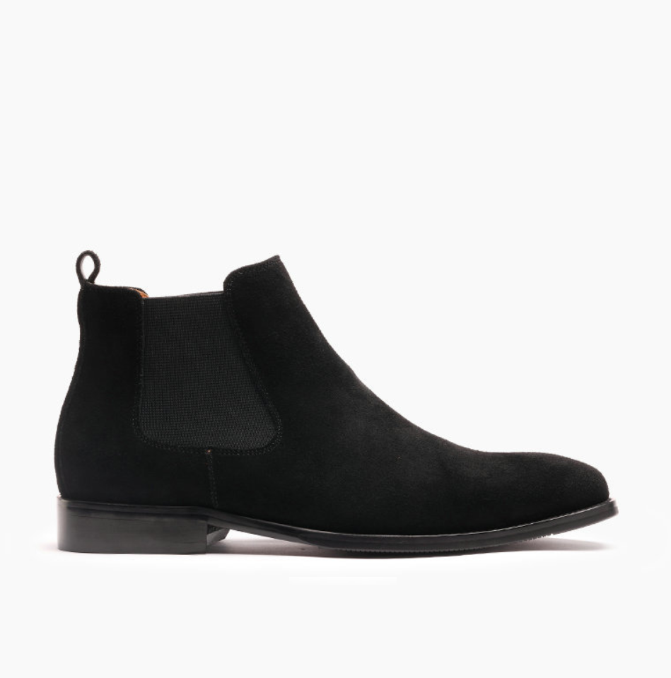 Suede Chelsea Boots Pointed Toe Black 1