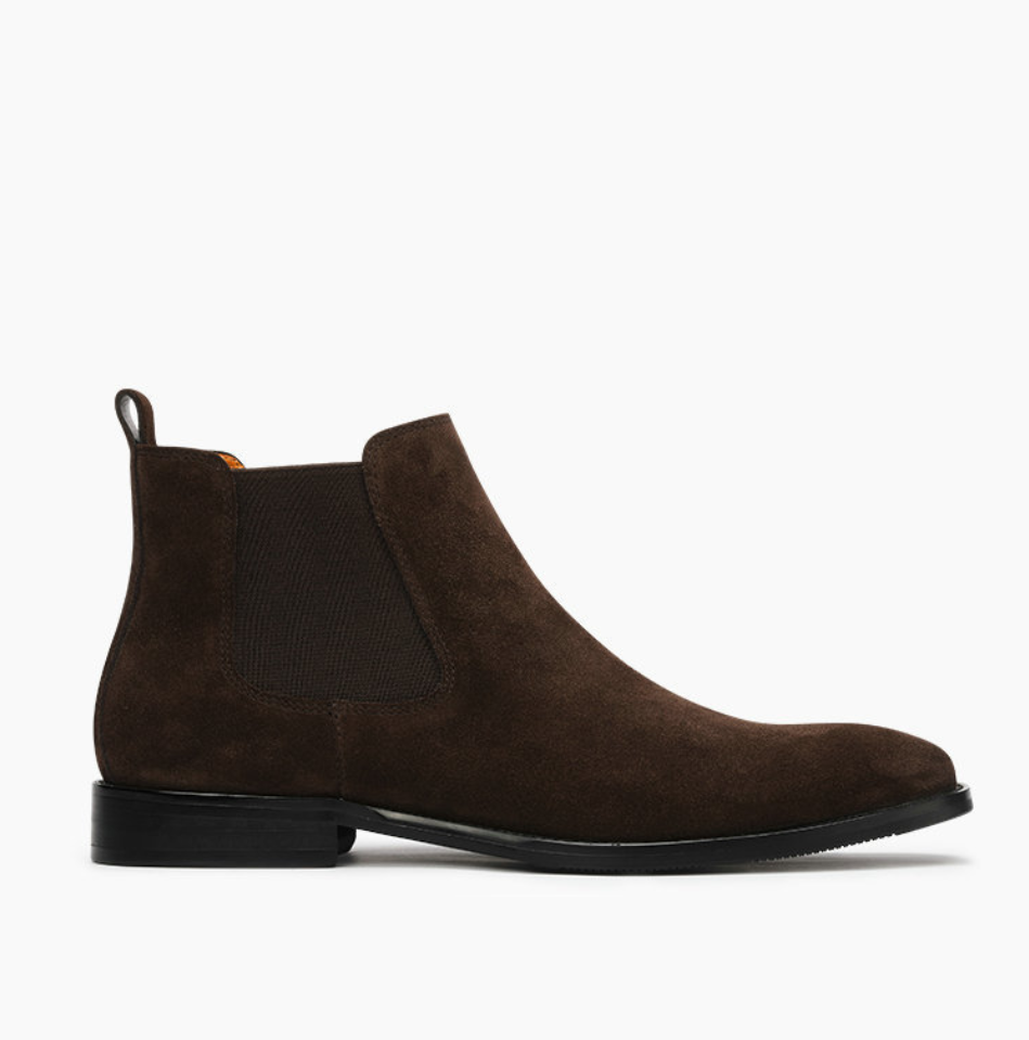Suede Chelsea Boots Pointed Toe Dark Brown 1