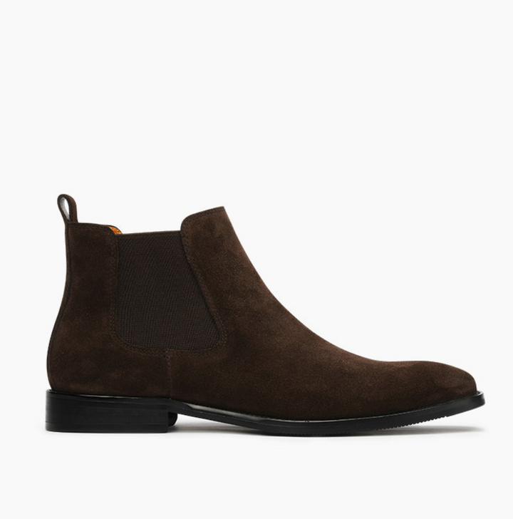 Suede Chelsea Boots Pointed Toe Dark Brown 1