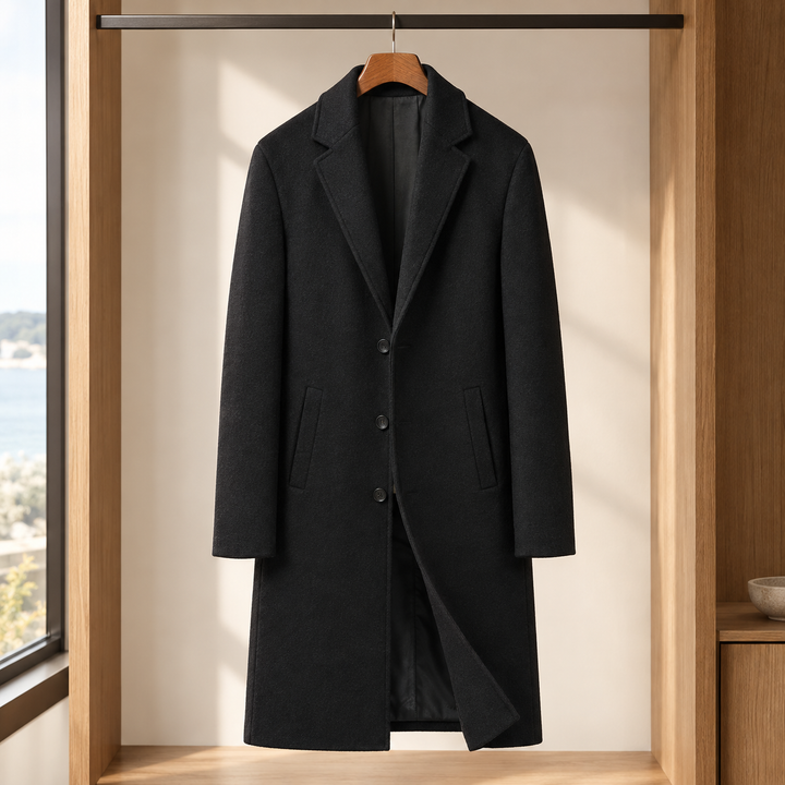 Tailored Cashmere Wool Single Breasted Overcoat Black 1