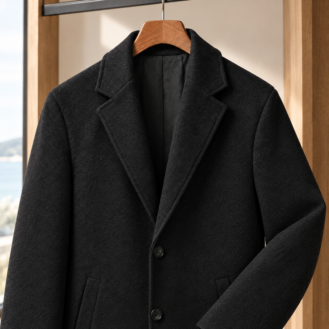 Tailored Cashmere Wool Single Breasted Overcoat Black 2