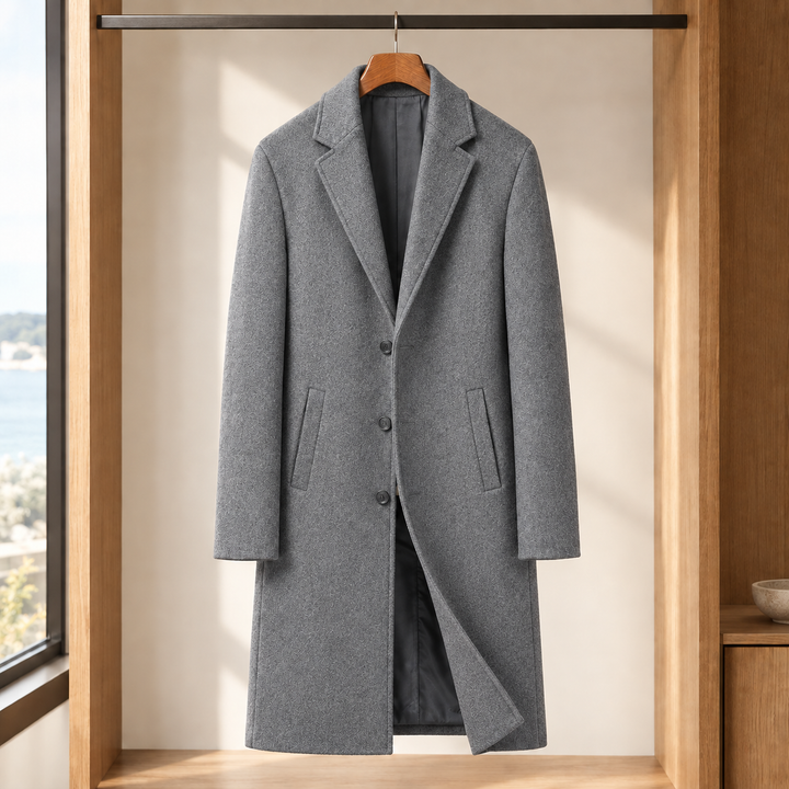Tailored Cashmere Wool Single Breasted Overcoat Light Gray 1