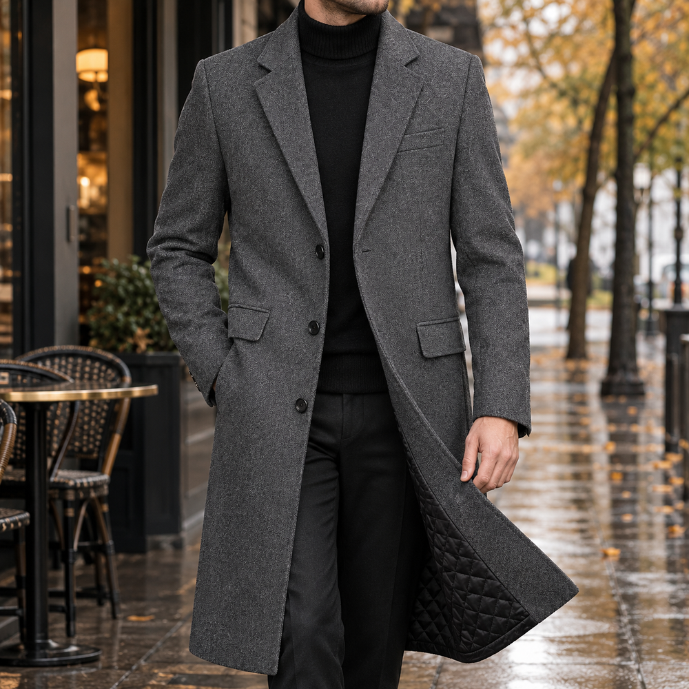 Tailored Cotton Blend Overcoat Knee Length Gray 1