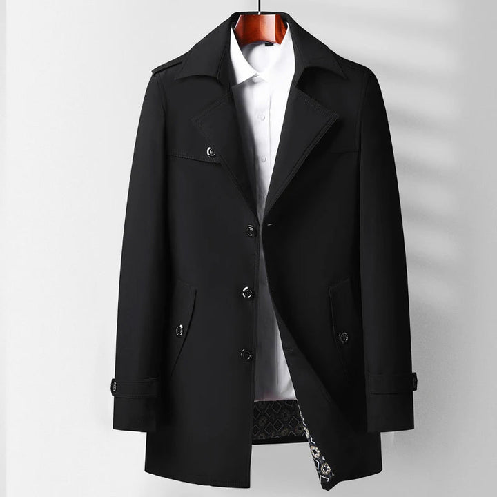 Tailored Single Breasted Trench Coat Notch Lapels Black 1