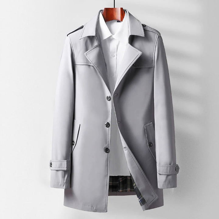 Tailored Single Breasted Trench Coat Notch Lapels Gray 1