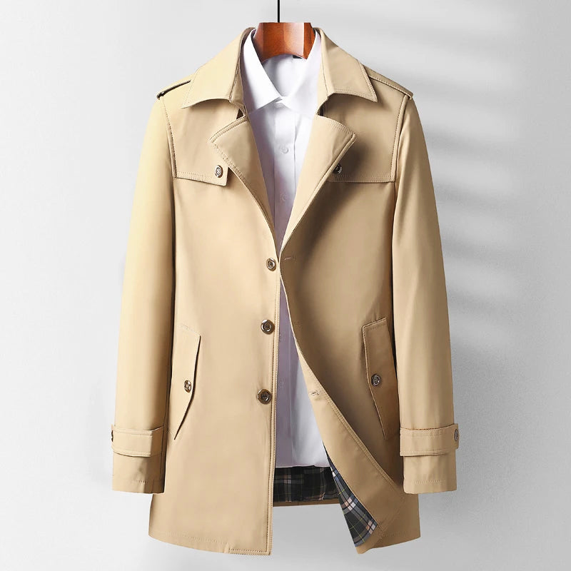 Tailored Single Breasted Trench Coat Notch Lapels Khaki 1