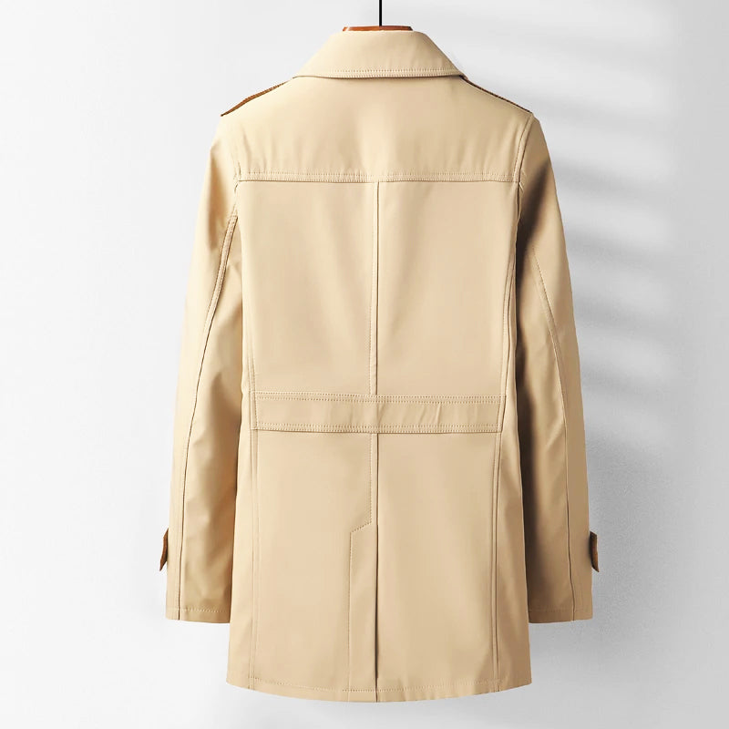 Tailored Single Breasted Trench Coat Notch Lapels Khaki 2