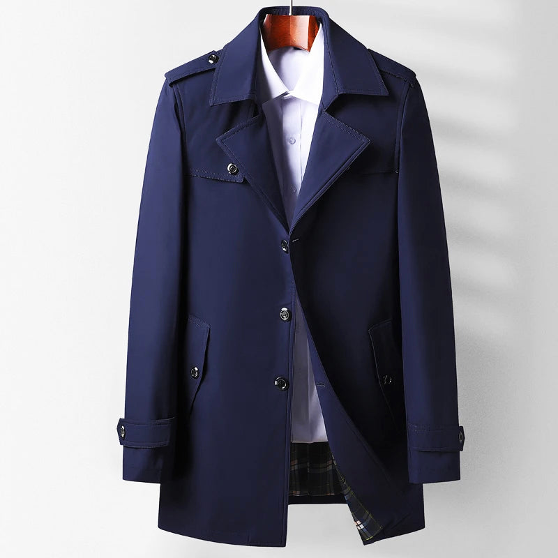 Tailored Single Breasted Trench Coat Notch Lapels Navy 1