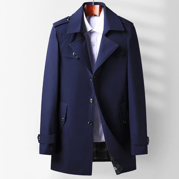 Tailored Single Breasted Trench Coat Notch Lapels Navy 1