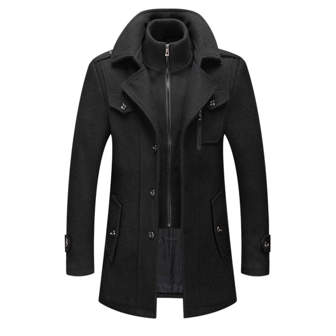 Tailored Wool Blend Double Collar Coat Black 1