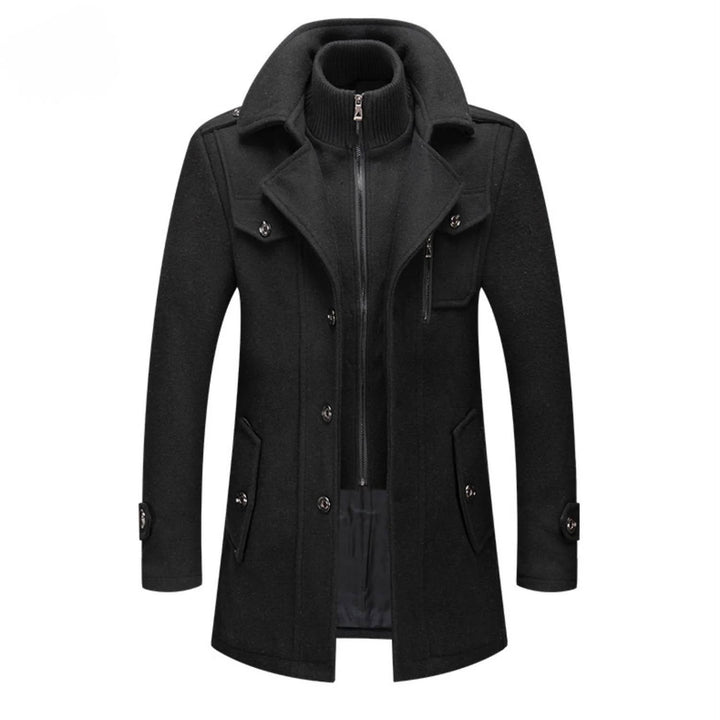 Tailored Wool Blend Double Collar Coat Black 1