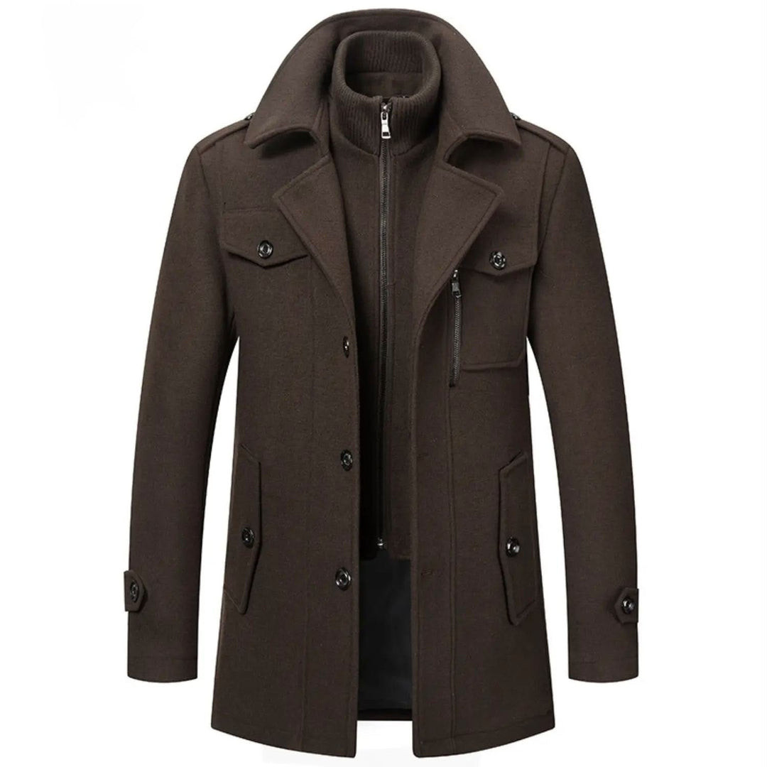 Tailored Wool Blend Double Collar Coat Dark Brown 1