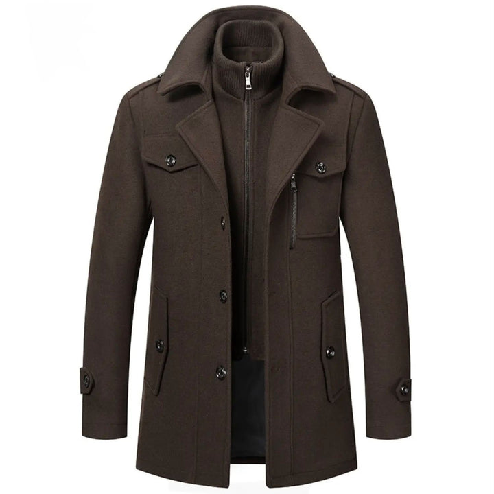 Tailored Wool Blend Double Collar Coat Dark Brown 1