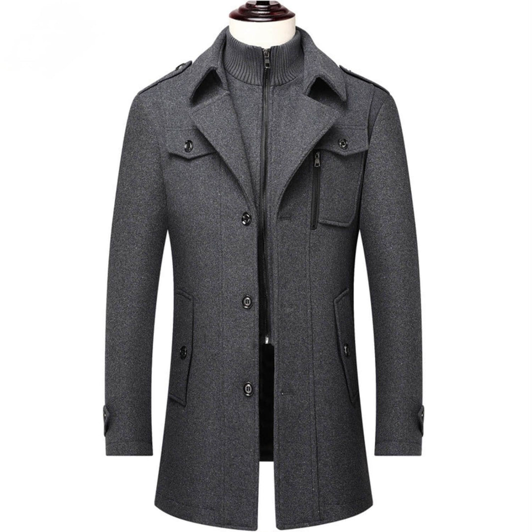 Tailored Wool Blend Double Collar Coat Gray 1