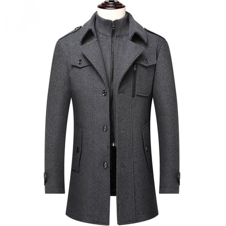 Tailored Wool Blend Double Collar Coat Gray 1