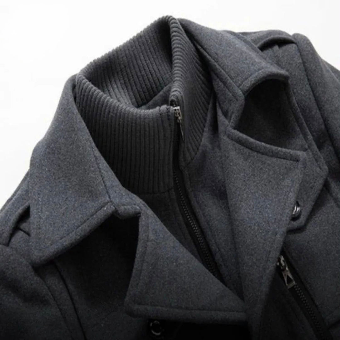 Tailored Wool Blend Double Collar Coat Gray 2