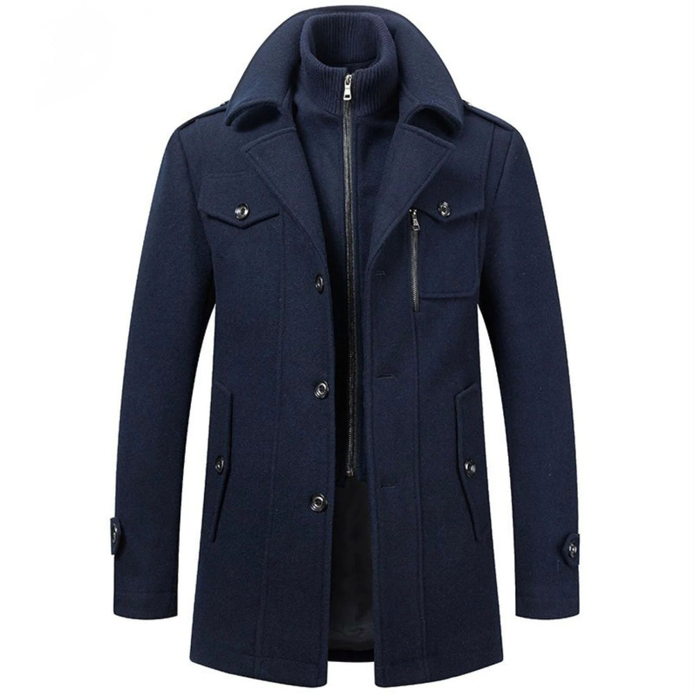 Tailored Wool Blend Double Collar Coat Navy Blue 1