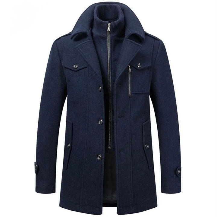 Tailored Wool Blend Double Collar Coat Navy Blue 1