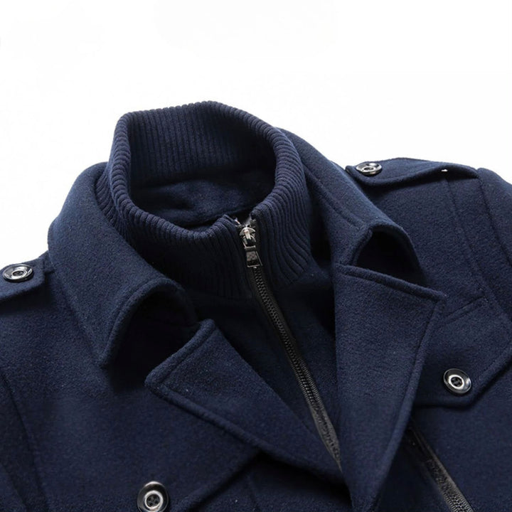 Tailored Wool Blend Double Collar Coat Navy Blue 4